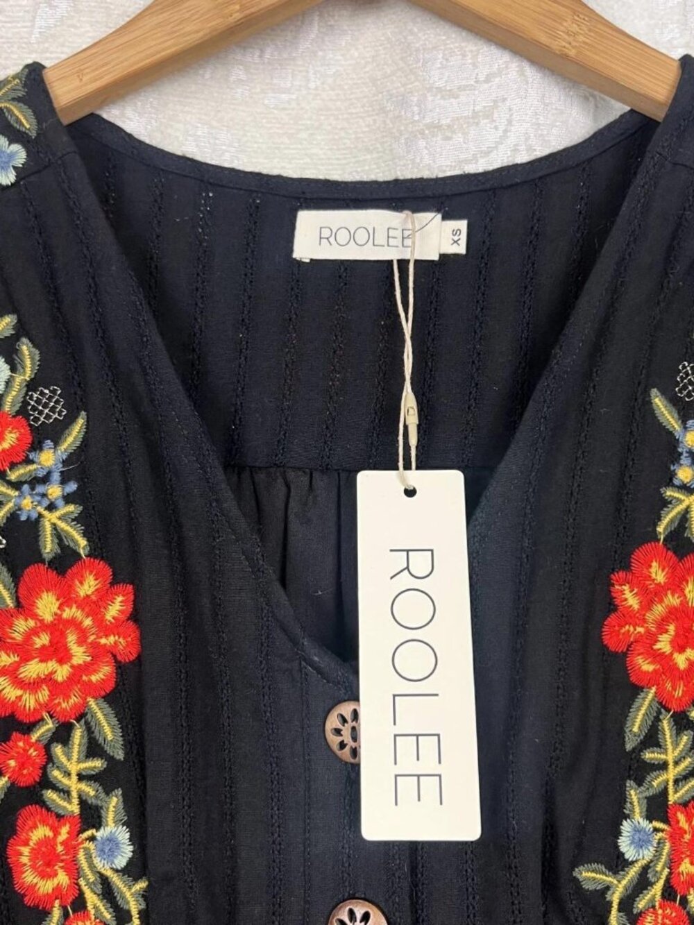 Roolee Ithaca embroidered midi shirt dress black nursing friendly cotton NEW - Picture 8 of 11